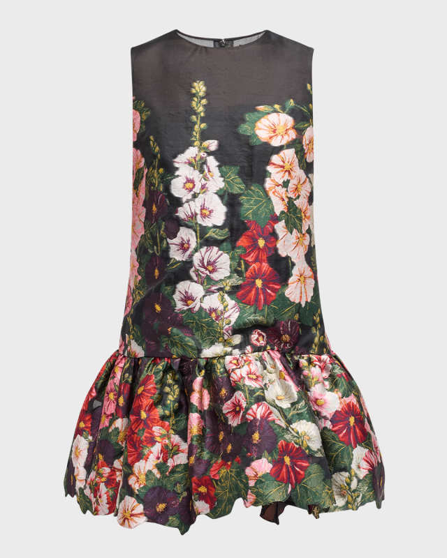 Hollyhocks Embroidered Drop-Waist Fil Coupe Mini Dress